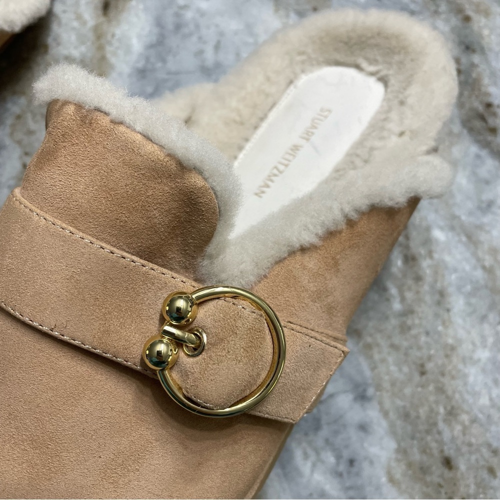 Stuart Weitzman Cozy Luxering Suede & Shearling Clog Slippers - Picture 4 of 13